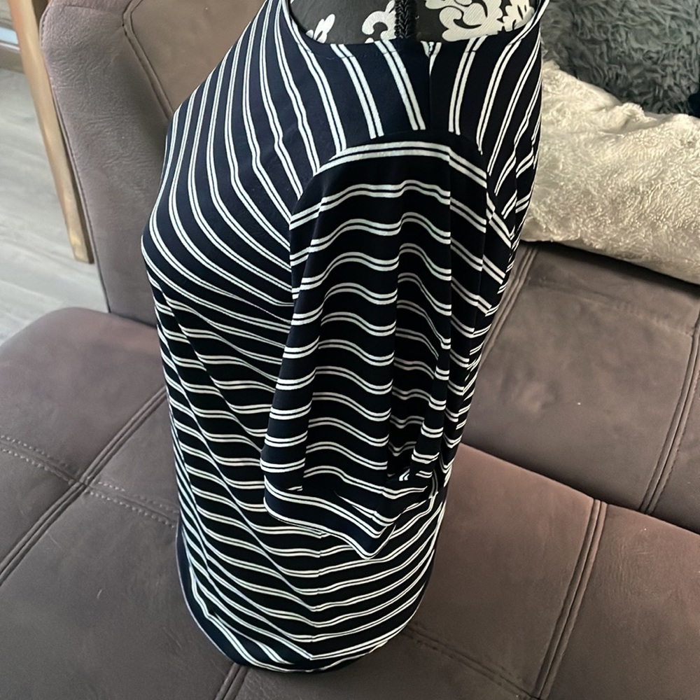 ANN TAYLOR FACTORY Striped Navy Blue & White Short Sleeve Top Size Small - Picture 3 of 6